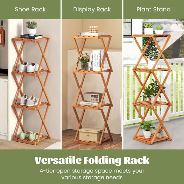 Gymax 4-Tier Folding Wood Plant Stand w/ Slatted Layers Stable X