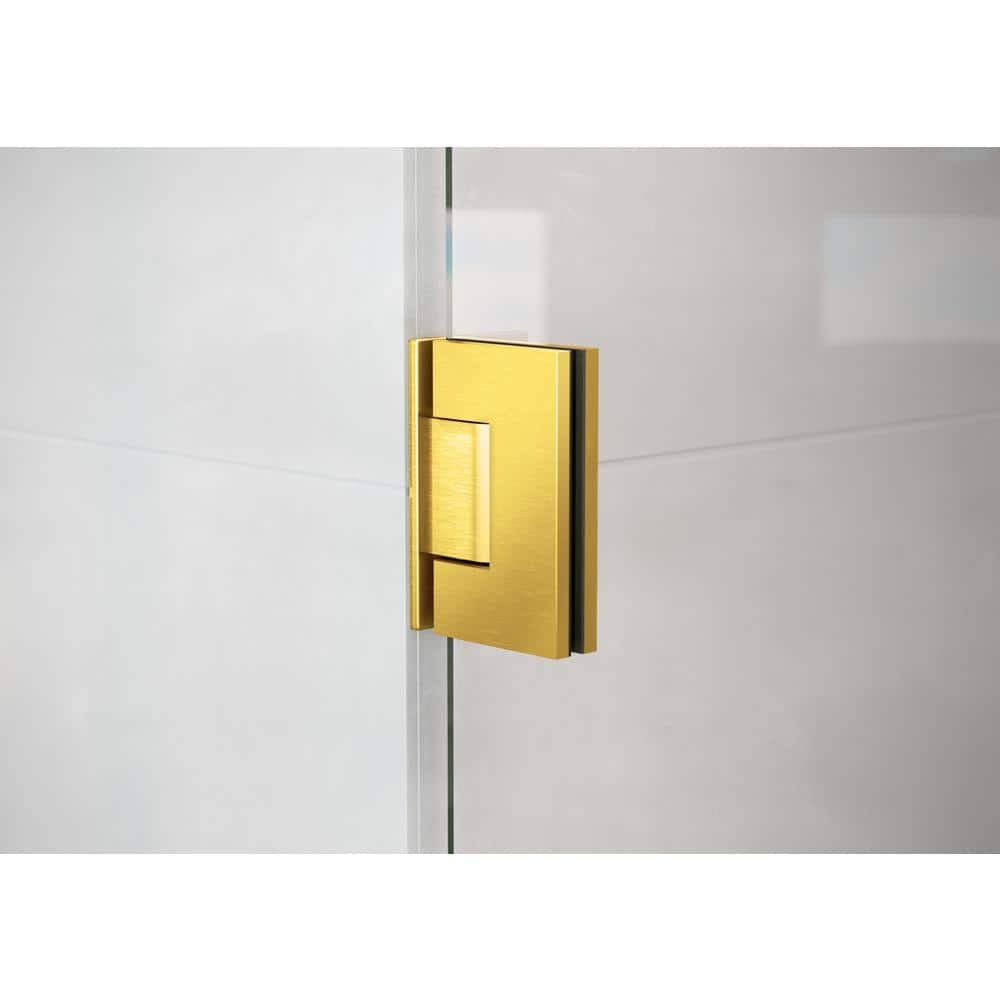 Albedo 34 in. x 58 in. Frameless Glass Bathtub Shower Door with Satin Brass Hardware