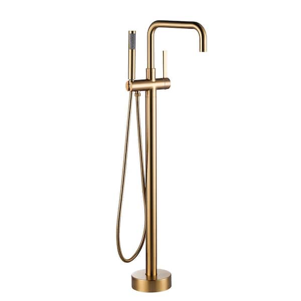 WOWOW Single-Handle Freestanding Tub Faucet Floor Mounted with Hand Shower in Brushed Gold