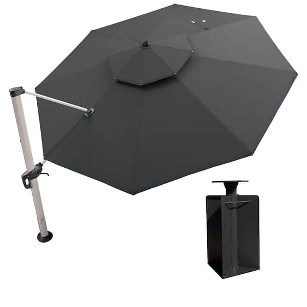 PURPLE LEAF 13 ft. Octagon High-Quality Aluminum Cantilever Polyester Outdoor Patio Umbrella with Base in Ground, Gray