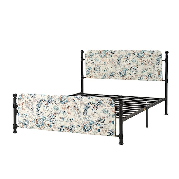 JAYDEN CREATION Baltazar Sapphire Transitional 61.75 in. Metal Frame Platform Bed with Floral Upholstered