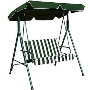 2-Person Metal Weather Resistant Canopy Patio Swing in Green for Porch Garden Backyard Lawn