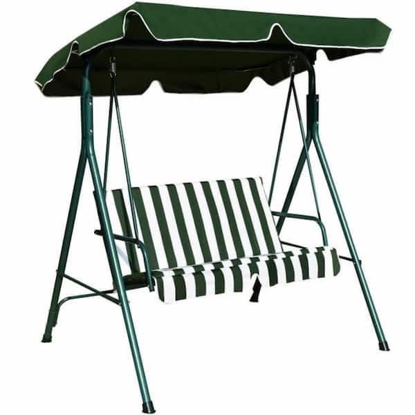 Clihome 2-Person Metal Weather Resistant Canopy Patio Swing in Green for Porch Garden Backyard Lawn