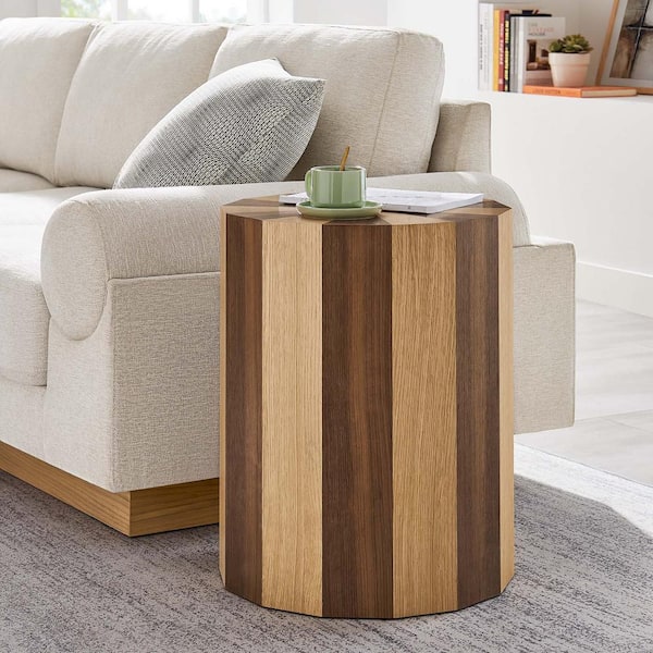 MODWAY Twirl 17.7 in. W Oak Walnut 2-Toned Wood Veneer Side Table