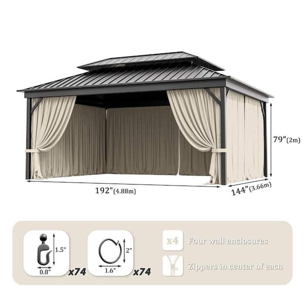 12 ft. x 16 ft. Universal Outdoor Privacy Curtains, Gazebo Replacement with Zipper Cream (4-Side Curtain Only)