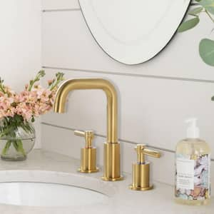 8 in. Widespread Double Handle Bathroom Faucet with Pop-Up Drain Kit Included and Supply Lines in Gold