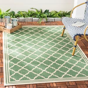 Beach House Green/Cream Doormat 2 ft. x 4 ft. Border Trellis Indoor/Outdoor Area Rug