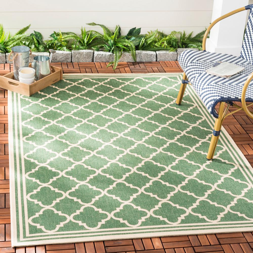 Beach House Green/Cream Doormat 2 ft. x 4 ft. Border Trellis Indoor/Outdoor Area Rug