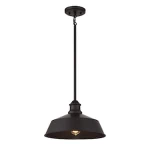 14 in. W x 8 in. H 1-Light Oil Rubbed Bronze Pendant Light with Metal Shade