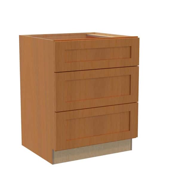 Home Decorators Collection Newport 27 in. W x 24 in. D x 34.5 in. H Assembled Plywood Drawer Base Kitchen Cabinet in Cinnamon with Soft Close