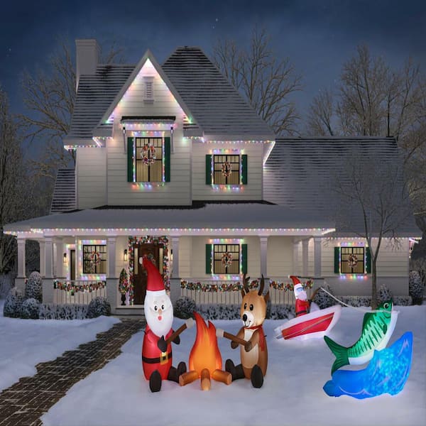 467 6Ft Lighted Animated Fishing Santa in Boat Airblown Inflatable  Christmas Yard Decor