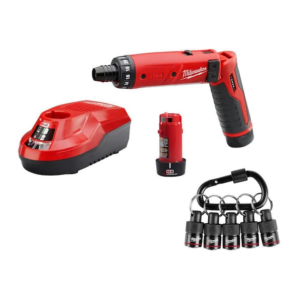 M4 4-Volt Lithium-Ion Cordless 1/4 in. Hex Screwdriver 2-Battery Kit5 Piece Hex Bit Holder with Carabiner