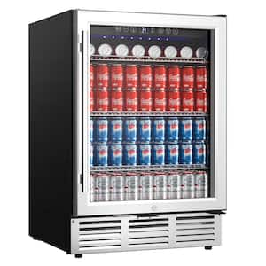 24 in. Single Zone 180-Cans Undercounter Freestanding/Built-in Beverage and Wine Cooler in Black, Visible Glass Door