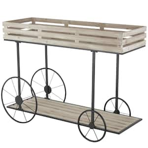 33 in. Cream Wood Rectangle Wheelbarrow 1-Shelf Plantstand