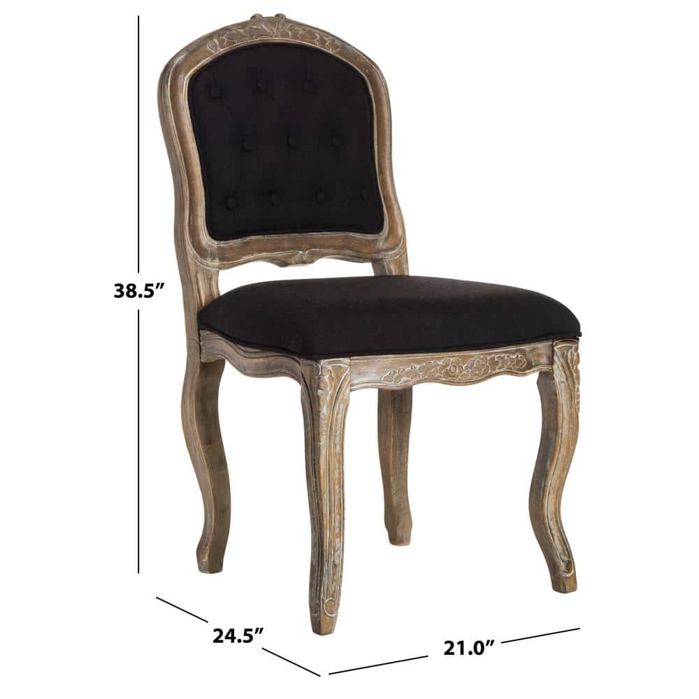 Elegant Black Linen & Rustic Oak French Leg Dining Chair, Set of 2
