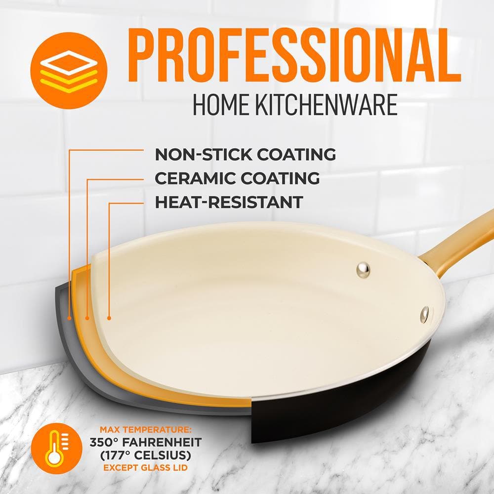 NutriChef 10-Inch Black Ceramic Non-Stick Fry Pan with Lid