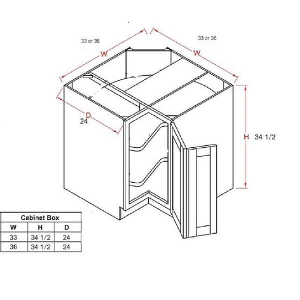 LIFEART CABINETRY Lancaster White Plywood Shaker Stock Assembled Base Lazy Susan Kitchen Cabinet 33 in. W x 34.5 in. H x 24 in. D