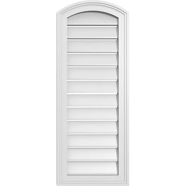 Ekena Millwork 14 in. x 34 in. Arch Top Surface Mount PVC Gable Vent: Decorative with Brickmould Frame