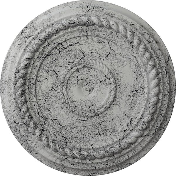 Ekena Millwork 1-1/2 in. x 19-5/8 in. x 19-5/8 in. Polyurethane Alexandria Rope Ceiling Medallion, Ultra Pure White Crackle