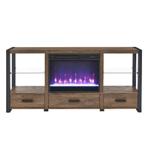 60 in. Freestanding Wooden Electric Fireplace Media TV Stand with Colorful LED Lights in Reclaimed Barnwood