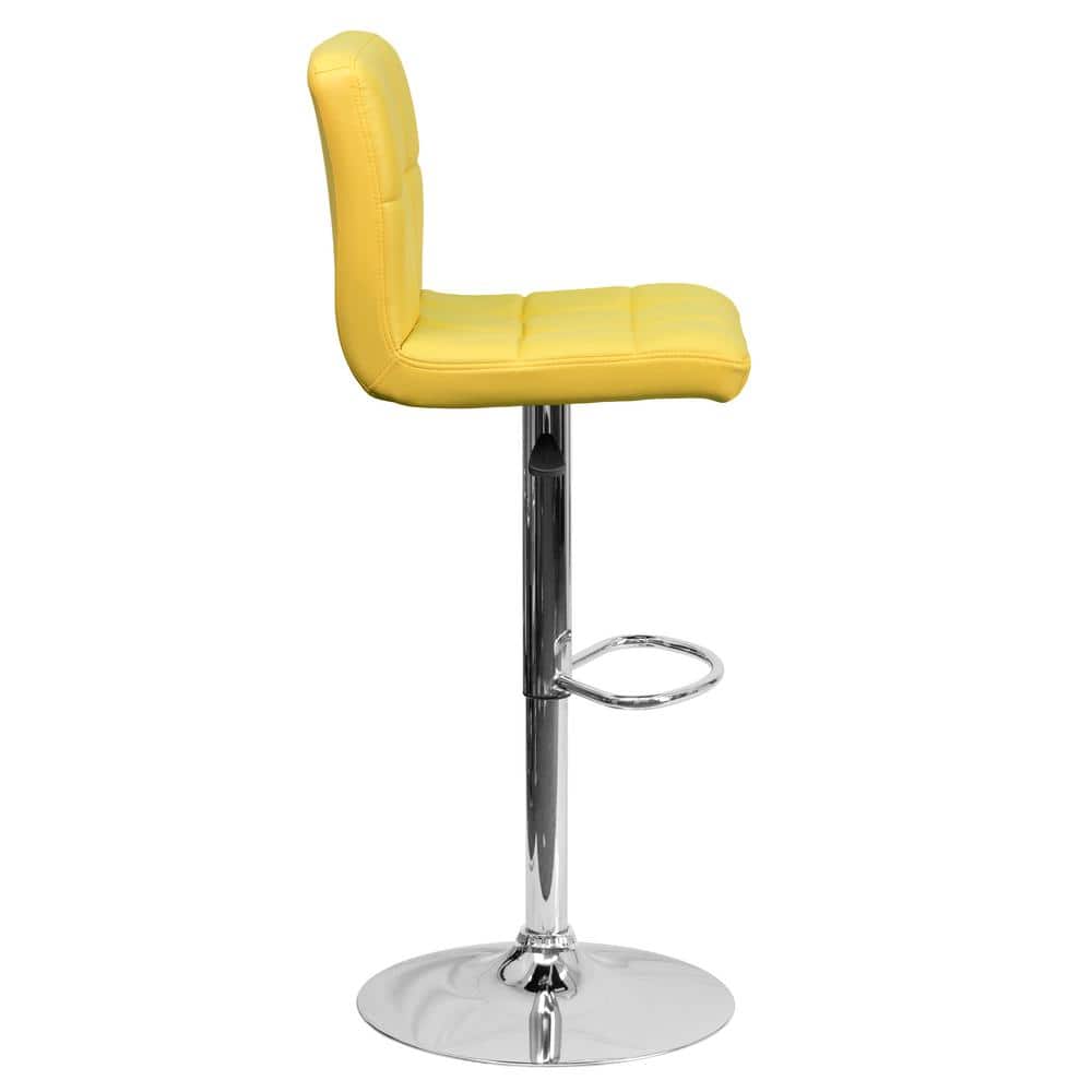 Yellow Quilted Adjustable Height Swivel Barstool with Chrome Base