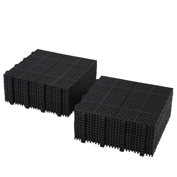 cadeninc Black 12 in. x 12 in. x 0.43 in. Thick Plastic Interlocking Deck Tiles Rosette Pattern Anti-Slip 24 sq. ft. (24 Pack)