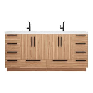 Carla 71 in. W x 20 in. D x 35 in. H Double Sink Freestanding Bath Vanity in White Oak with White Acrylic Top