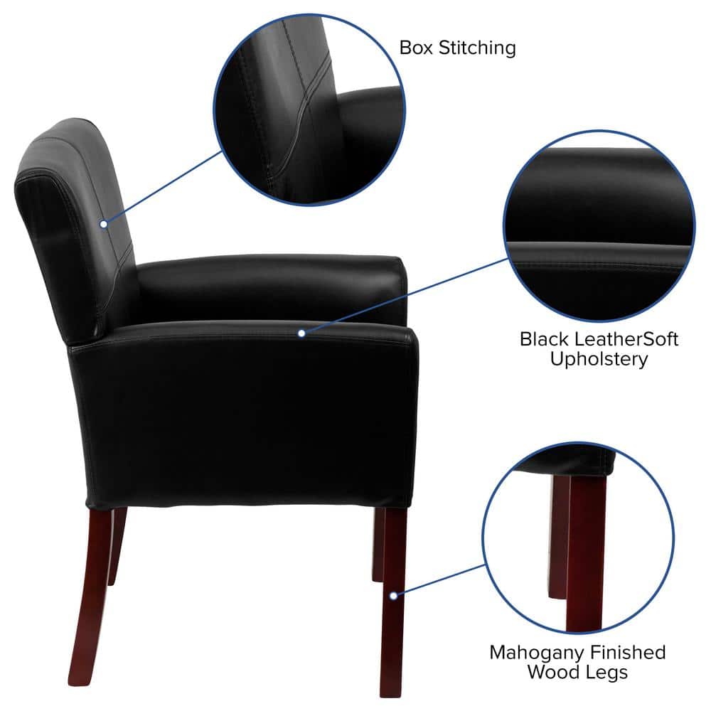 Black Leather High Back Executive Armchair with Mahogany Wood Legs