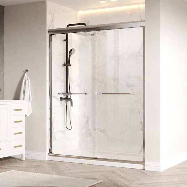 DEERVALLEY 60 in. W x 76 in. H Double Sliding Framed Shower Door in Silver with 1/4 in. (6 mm) Clear Glass