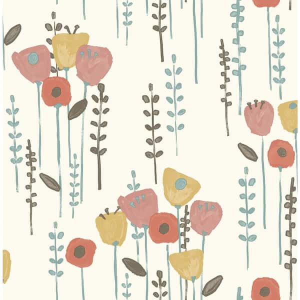 Mabel Coral Floral Field Wallpaper
