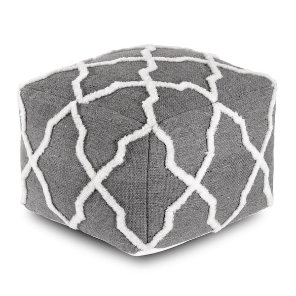 Anji Mountain 24 in. x 24 in. x 17 in. Diamond Joe Gray and Ivory Pouf