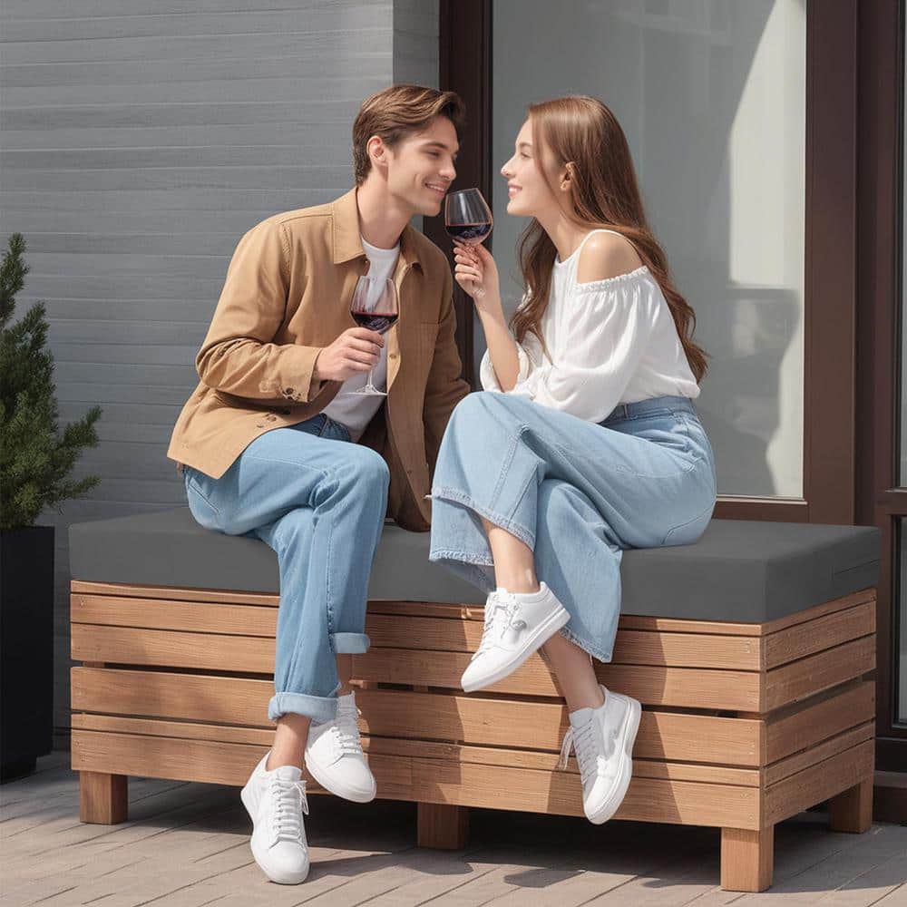 Gray Waterproof Foam Outdoor Bench Cushion with Ties