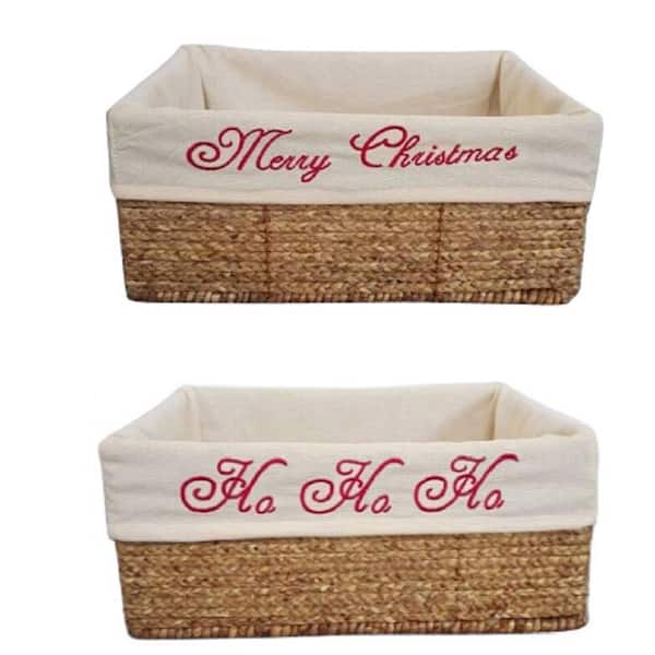 Home Accents Holiday 5.80 in. Rectangle Christmas Stained Maize Basket with Liner (Assorted Styles - 2)
