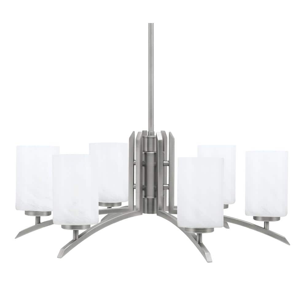 Siena 26 in. 6 Light Graphite Chandelier with White Marble Glass Shades