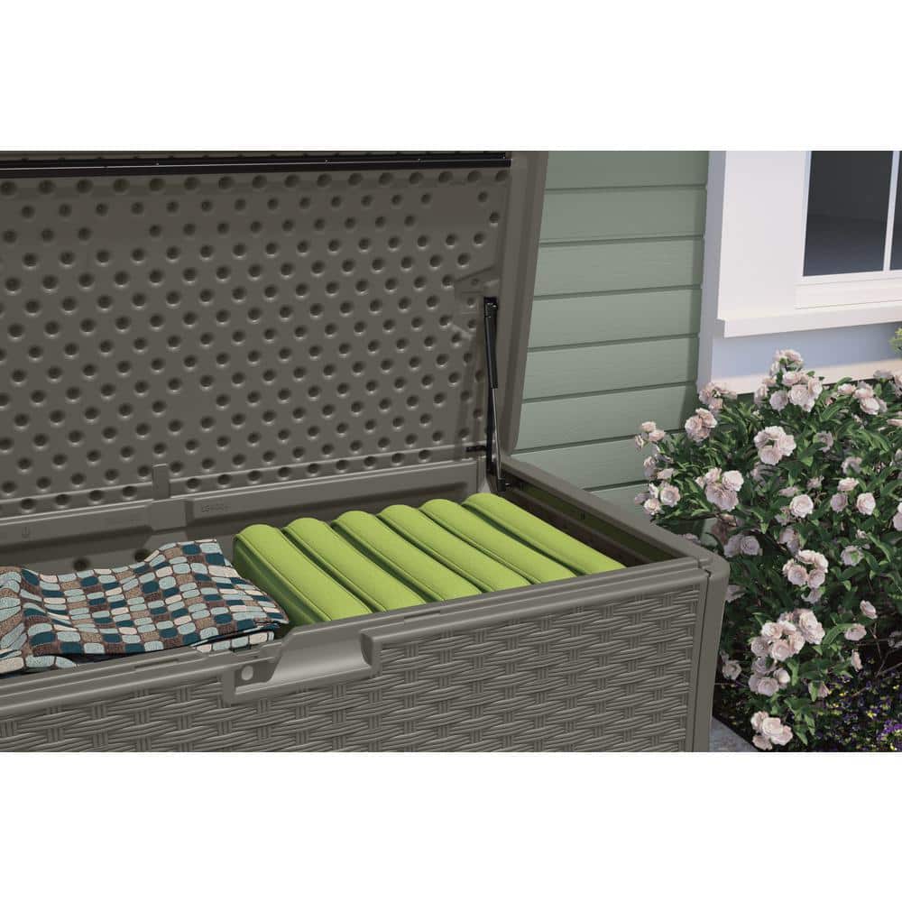 134 Gallon Stoney Gray Wicker Pattern Deck Box