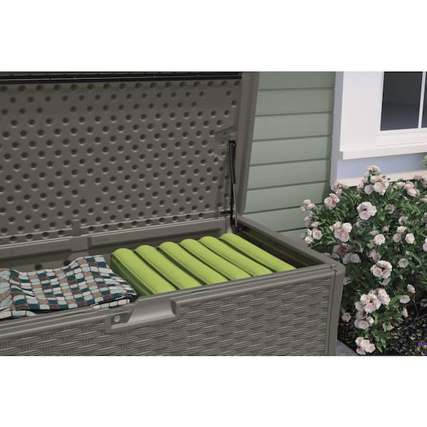 134 Gal. Plastic Wicker Deck Box - Stoney