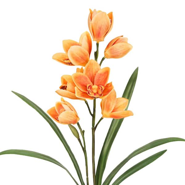 20 in. Orange Artificial Cymbidium Orchid Plant Flower Stem Spray (Set of 2)