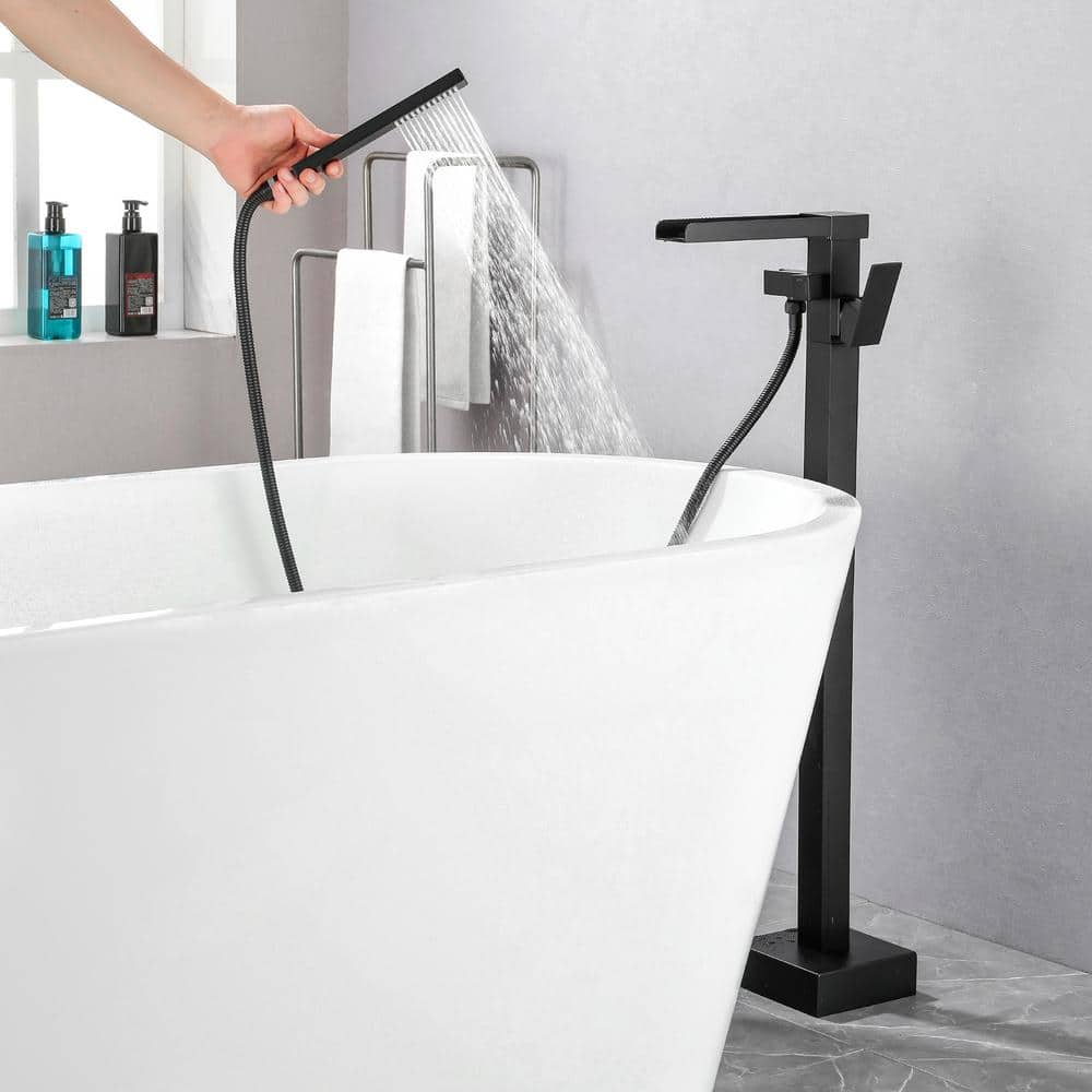 Black Brass Single Handle Floor Mounted Tub Filler