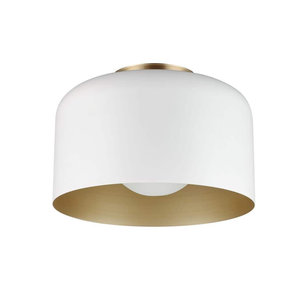 Globe Electric 11 in. 1-Light Matte White Flush Mount with Inner ...