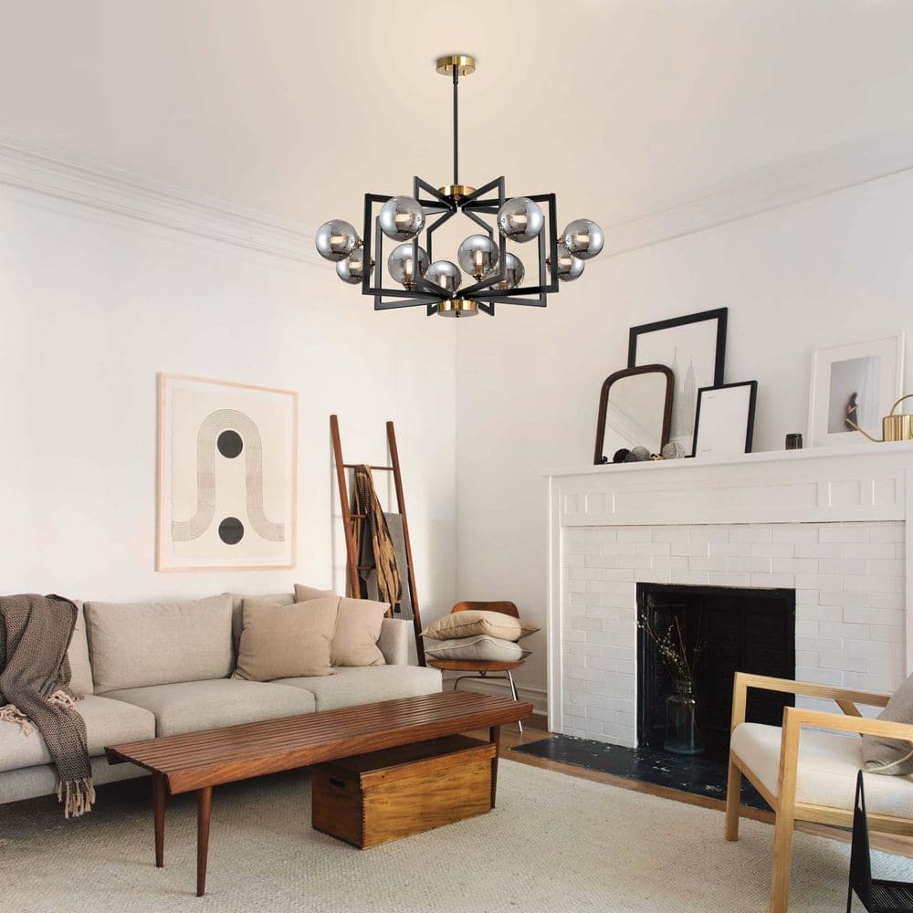 Elegant Series 12-Light Chandelier Black and Gold with Glass Shade Chandelier for Dining Room with No Bulbs Included price history on PriceWatchPro