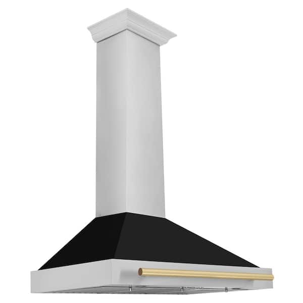 ZLINE Kitchen and Bath Autograph Edition 36 in. 400 CFM Ducted Wall Mount Range Hood with Black Matte Shell and Champagne Bronze Handle