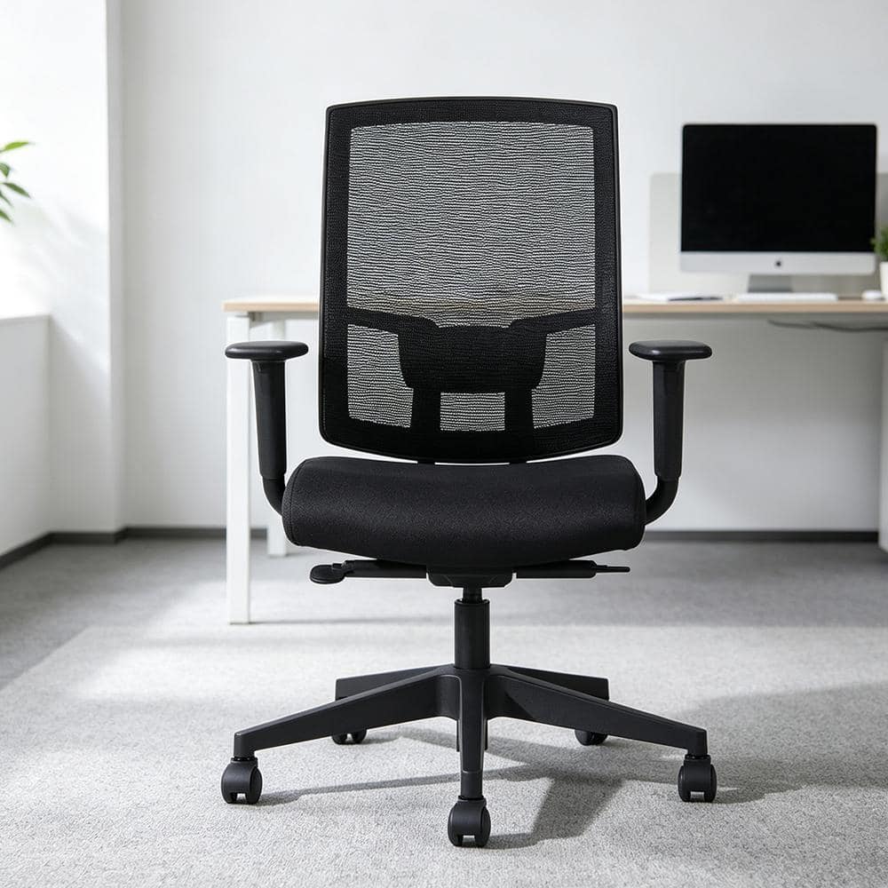 Complus Polyester Seat Pro Ergonomic High Back Office Task  Mesh Chair 27 in. H in Black Color With Arms