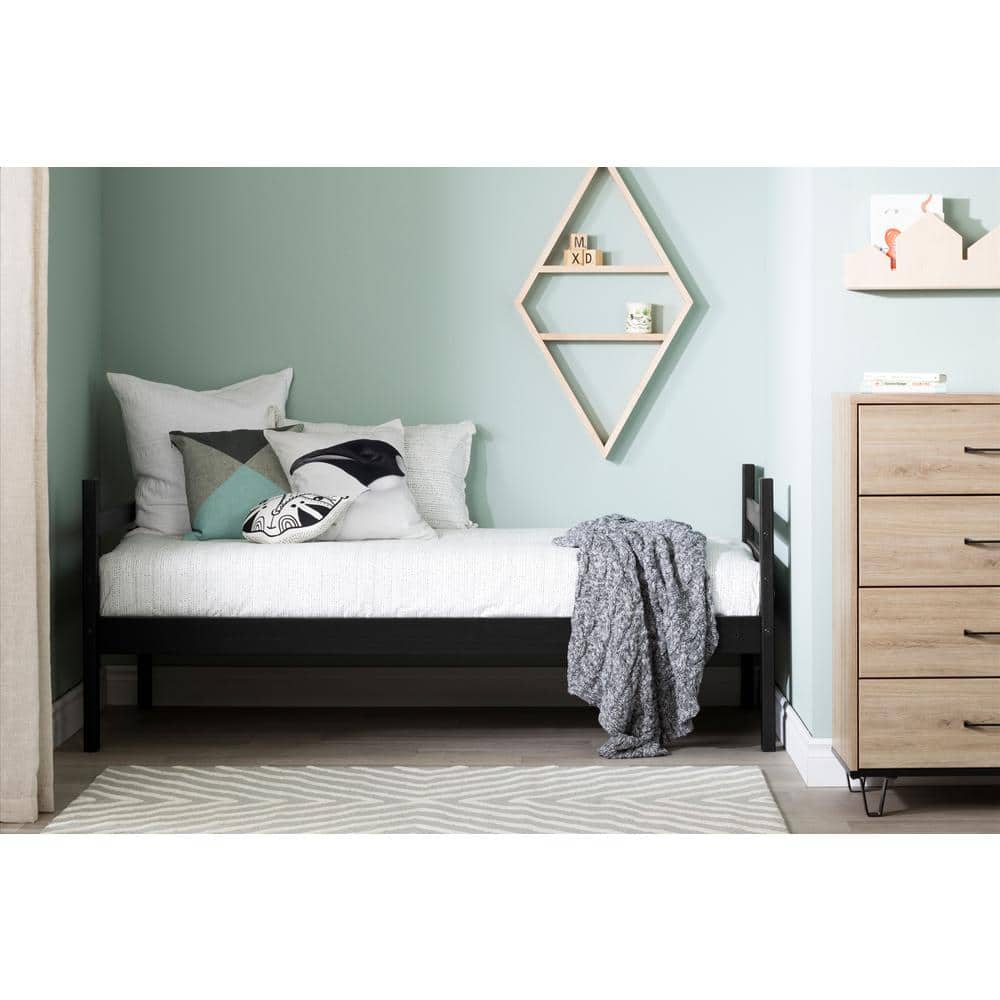 Twin Matte Black Pine Wood Bunk Bed Frame with Headboard