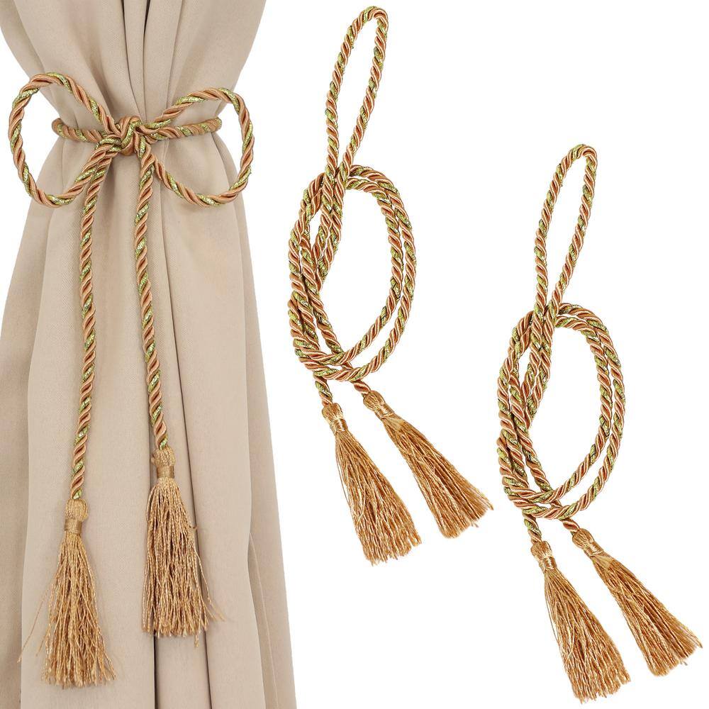 Copper Finish Polyester Rope Curtain Tiebacks with Tassels (Set of 2)