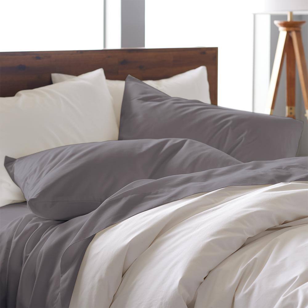 Charcoal Queen Cotton Percale Deep Pocket Sheet Set
