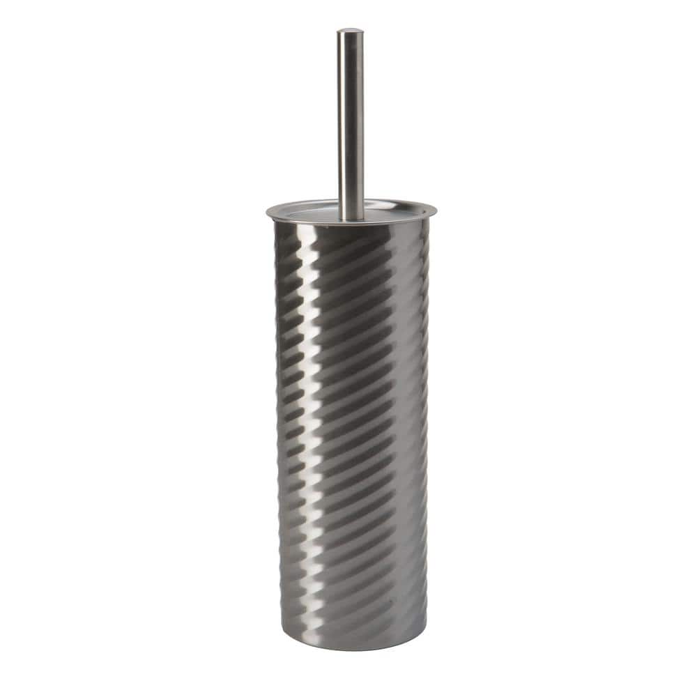 Chrome Swirl Textured Stainless Steel Toilet Brush Holder Set