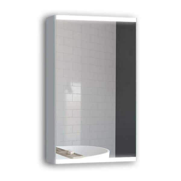 Whatseaso 15 in. W x 26 in. H Small Rectangular Silver Aluminum Surface Mount Medicine Cabinet with Mirror
