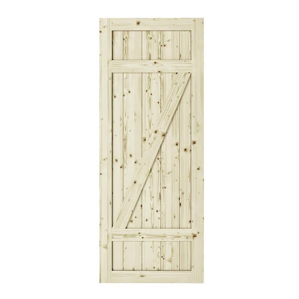 COLONIAL ELEGANCE 33 in. x 84 in. Country Z-Brace Unfinished Knotty Pine Interior Barn Door Slab