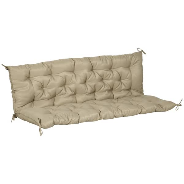 Outsunny Tufted Bench Cushions for Outdoor Furniture, 3-Seater Replacement Swing Chair, Overstuffed Backrest, Khaki