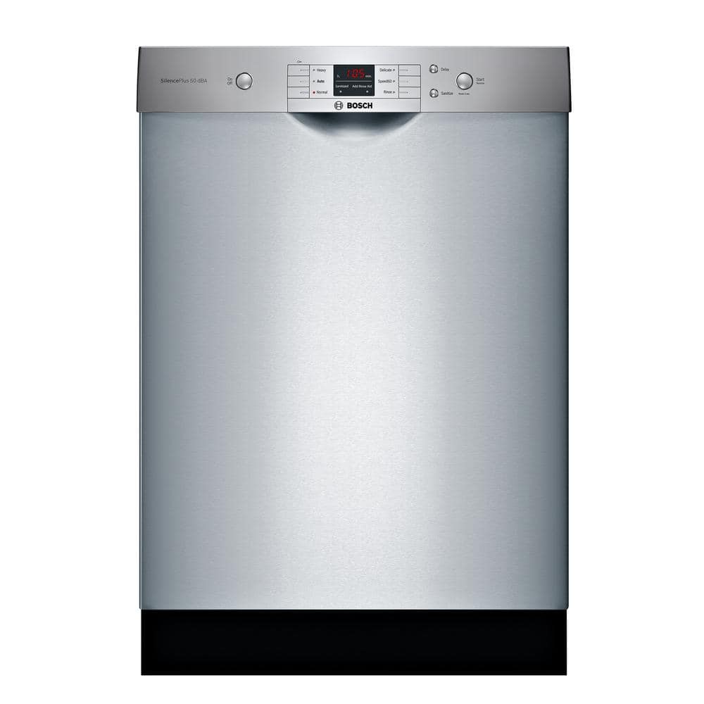 Bosch 100 Series 24 in. Anti-Fingerprint Stainless Steel Front Control Tall Tub Dishwasher with Hybrid Stainless Steel Tub, Silver